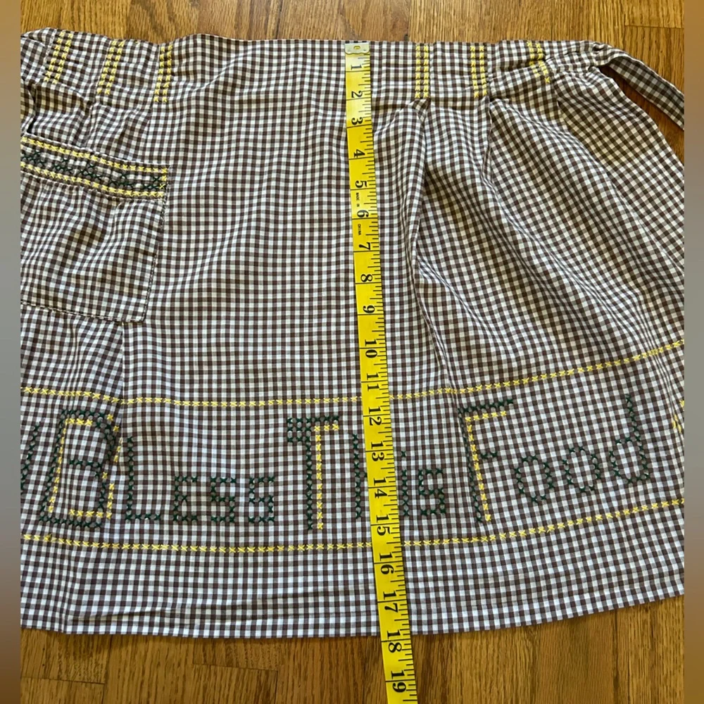 Hand Crafted Brown and White Gingham Kitchen Half Apron with Yellow Accent